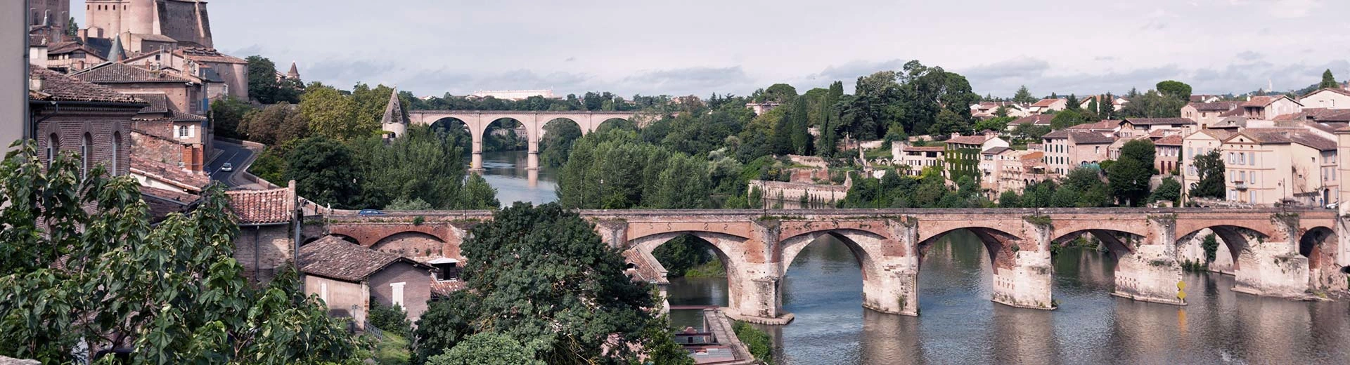 Over the river Garonne in Toulouse are two beautiful bridges, with plenty of trees and impressive architecture on either bank
