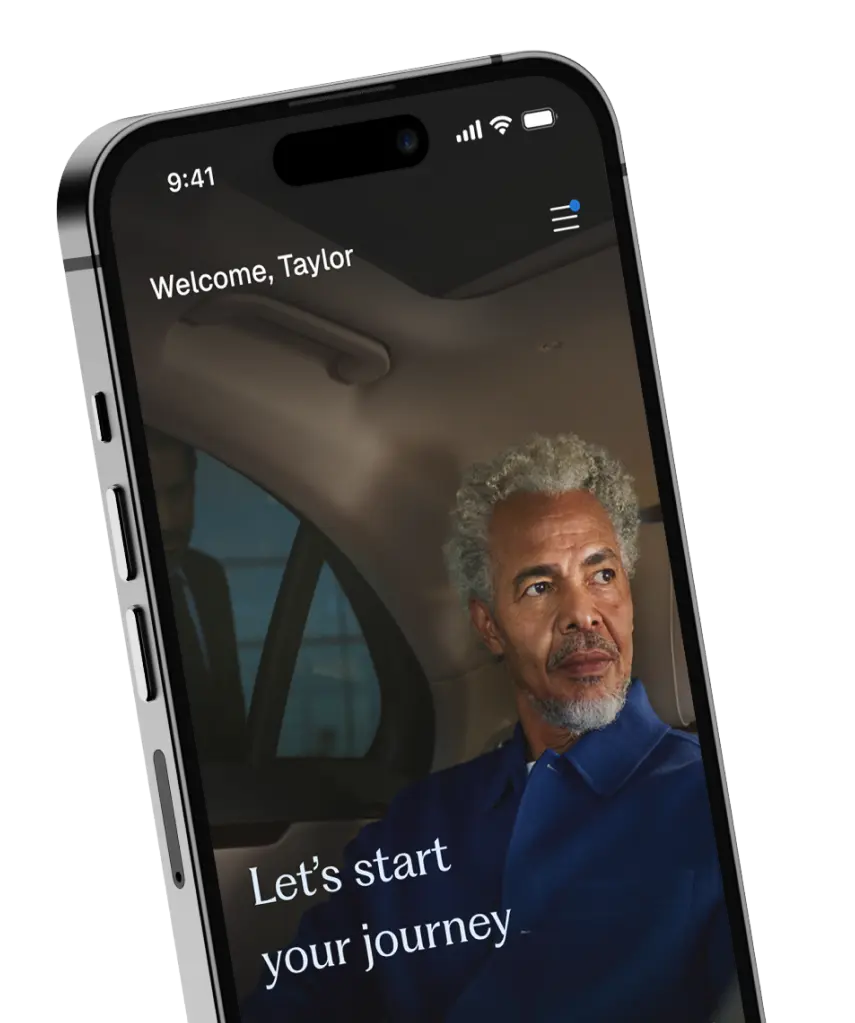 The Blacklane app home screen, showing an image and the line "Welcome Taylor, let's start your journey"