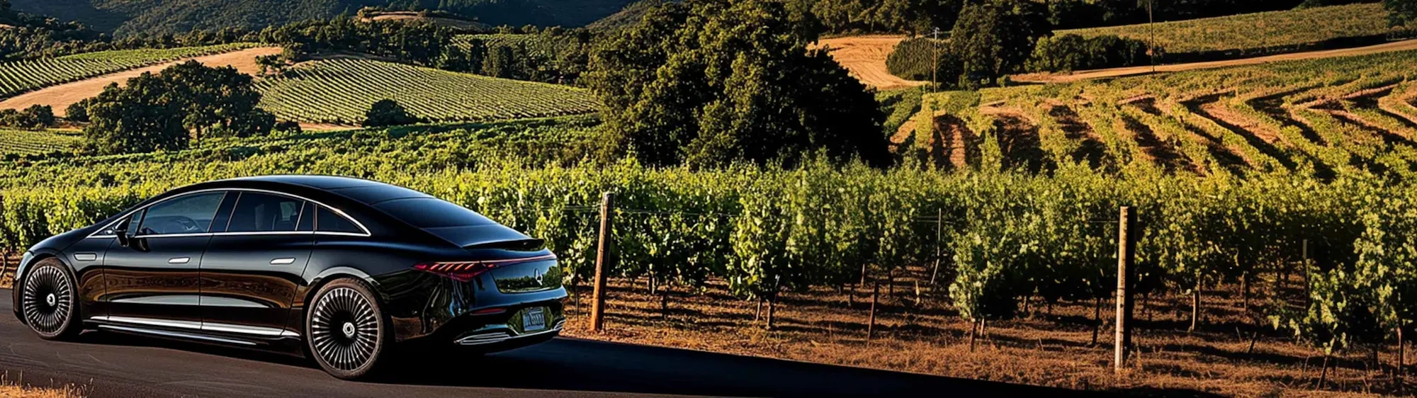 A Blacklane car speeds through the rolling vineyards of Napa Valley.