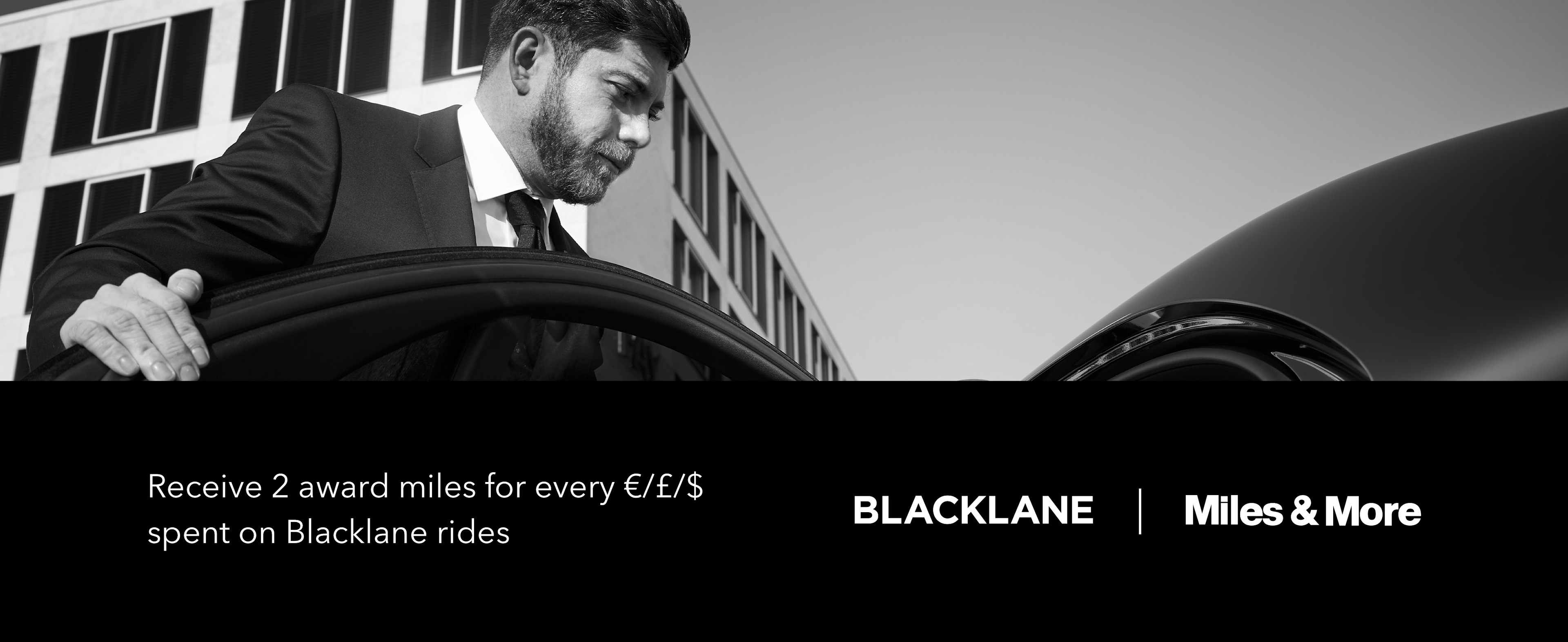 Receive 2 award miles with Miles and More for every dollar spent on Blacklane rides.