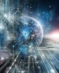 A modern and abstract digital artwork representing the future of technology