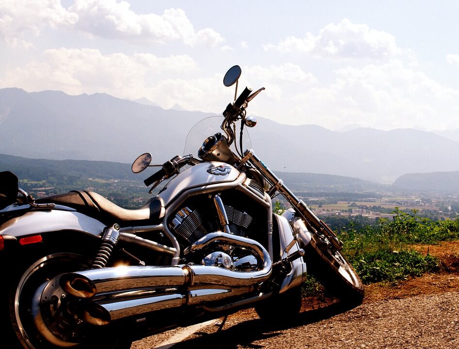 image of harley motorbike in the mountains