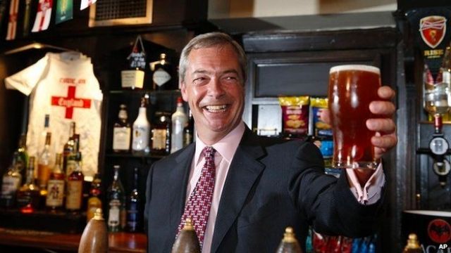 Have a virtual pint with Nigel. Image credit: AP.