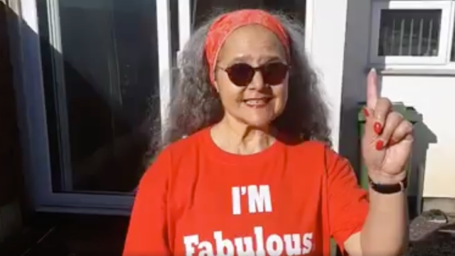 Sandra (aka Palmer) sporting her Motivator merch she is often seen wearing (Credit: MrMotivator/Facebook)
