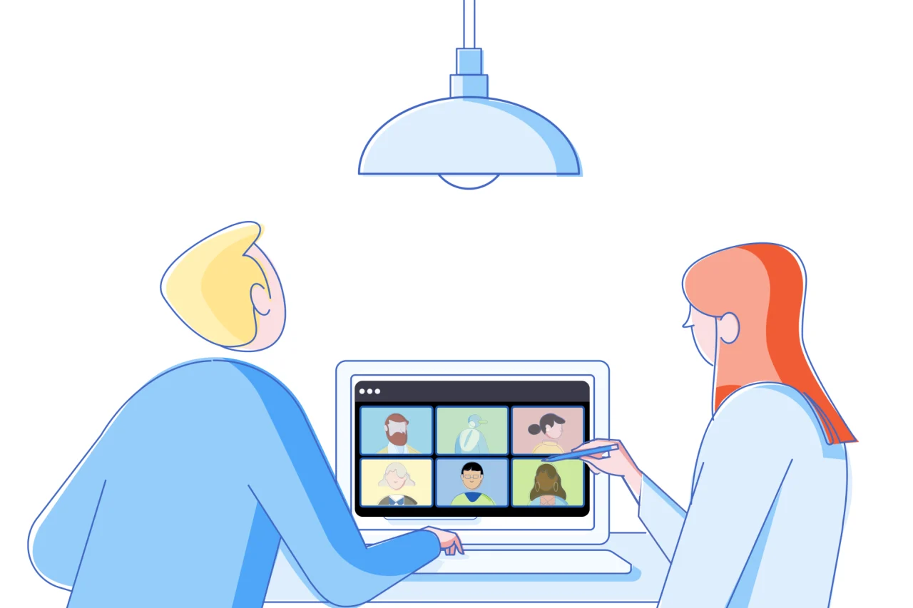 Illustration of two people in a video call