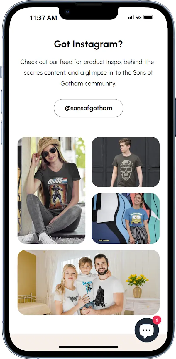The instagram section of sonsofgotham.com. Viewed on an iPhone.