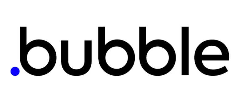 Bubble written in black on a white background with a blue dot on the left side