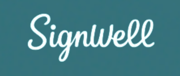 Signwell written in white on a blue background