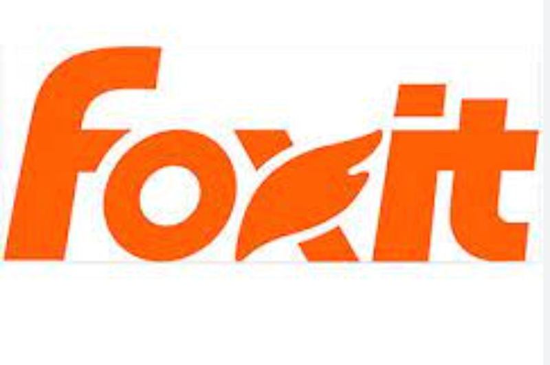 Foxit written in orange on a white background
