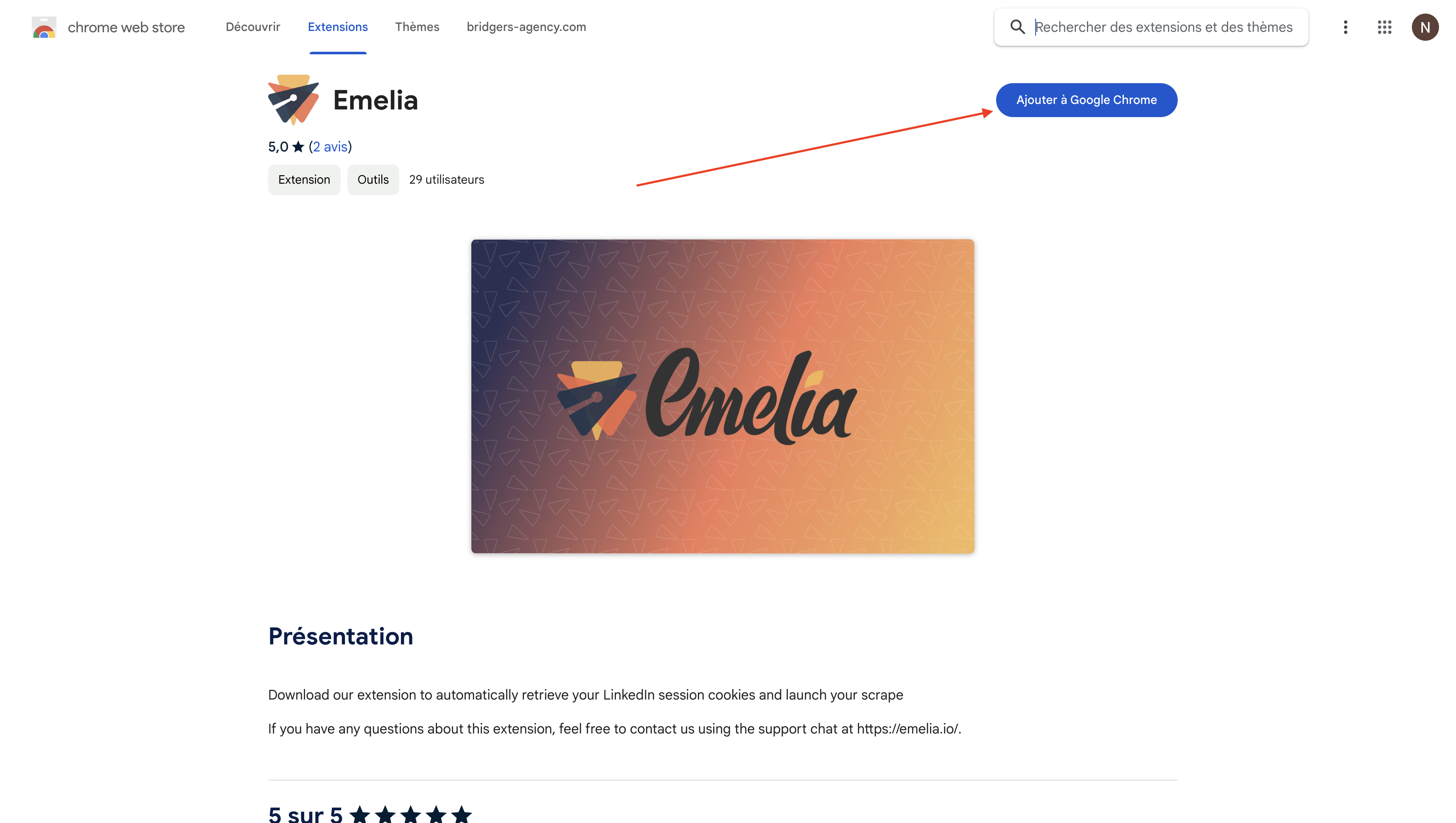 Télécharger extension Emelia pour Scrapper Linkedin Sales Navigator