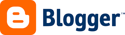 Blogger ecris en bleu marine sur fond blanc et a cote un carre orange avec un B blanc dedans