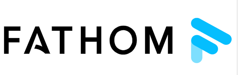 Fathom written in black on a white background with a blue F on the right side