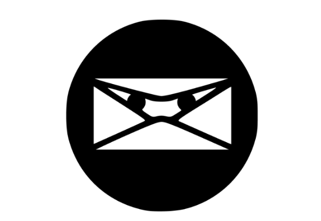 White envelope concealing ninja eyes on a black background