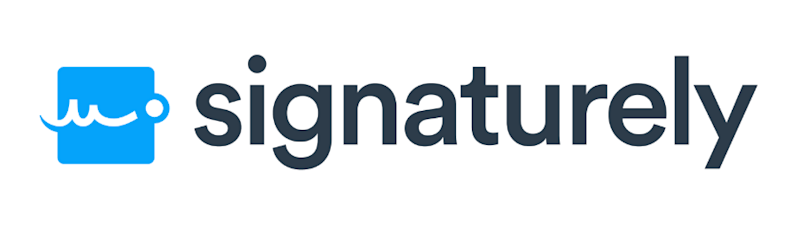 Signature written in black on a white background with a blue square next to it containing a white signature.