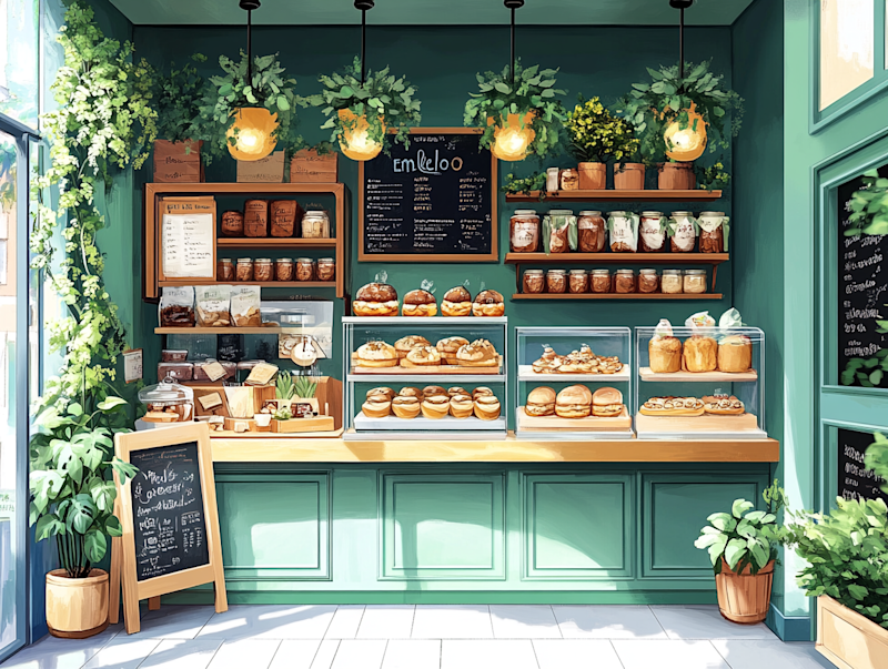 Image d'une jolie boulangerie joliment décorée
