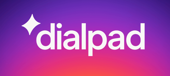 Dialpad written in white on a pink and purple gradient background