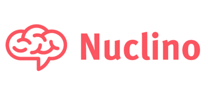 Nuclino ecris en rouge sur fond blanc et a cote un nuage rouge