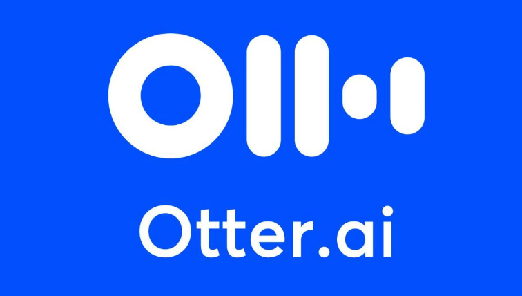 Otter.ai writes in white on a blue background