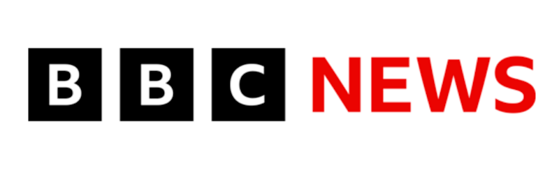 BBC chaque lettre dans un carre et news a cote en rouge sur fond blanc
