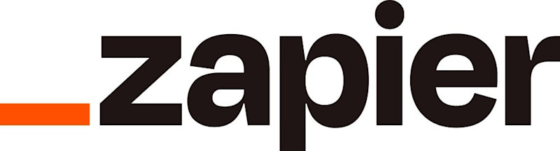 Zapier writes in black on a white background with an orange rectangle on the left side.