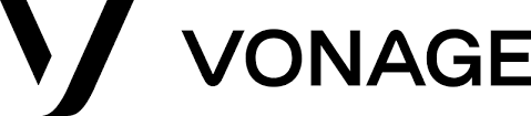 Vonage written in black on a white background with a large black V on the left