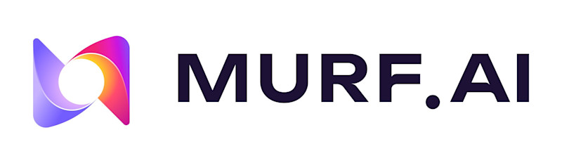 Murf.ai written in black on a white background with a multicolored logo on the left side.
