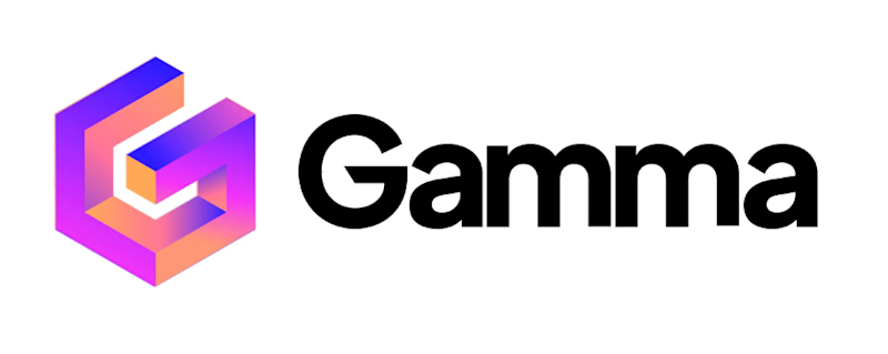 Gamma ecris en noir sur fond blanc et coté gauche un gros G en 3D multicouleur