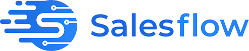 Salesflow written in blue on a white background with a logo featuring a large S on the left side.
