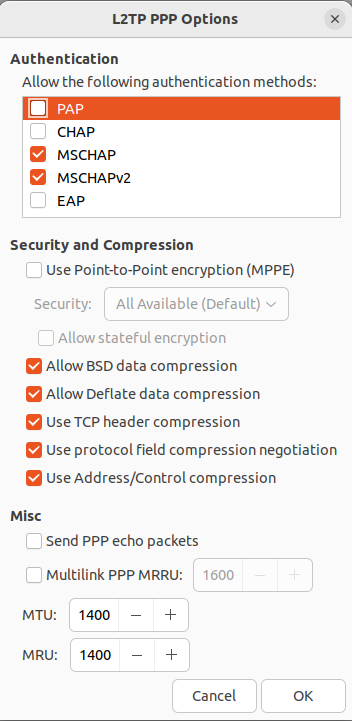 Ubuntu 22.04 - L2TP PPP Options - New