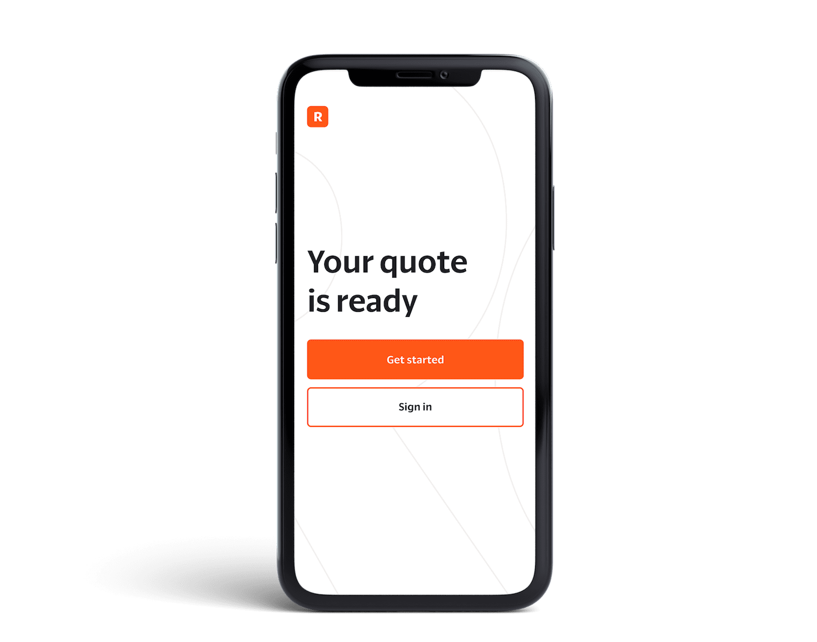 Black phone showing the Root Insurance app “Your quote is ready” screen