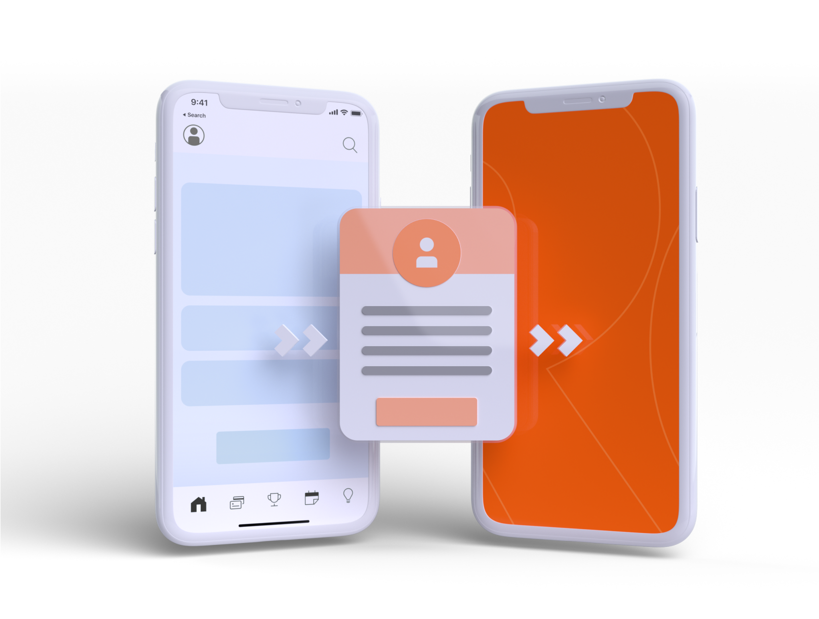 Two phones side by side with arrows showing a card with a customer’s data being sent from one phone to the other