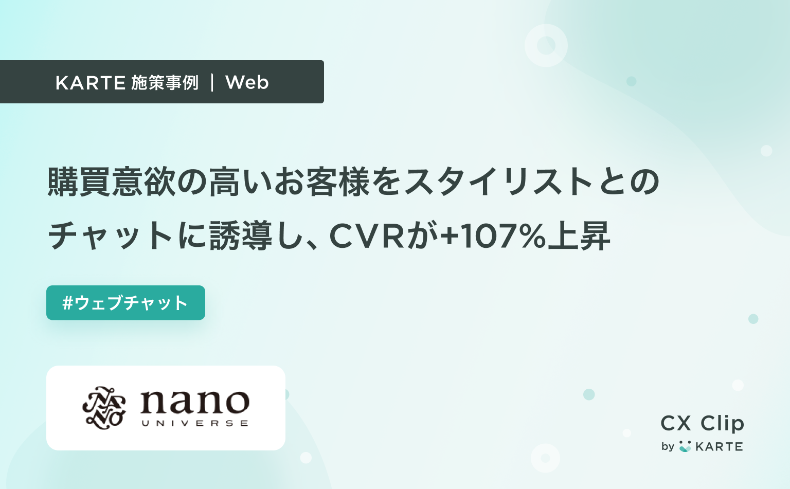 購買意欲の高いお客様をスコアで特定しスタイリストとのチャットに誘導した結果、CVRが+107%上昇(ナノ・ユニバース)