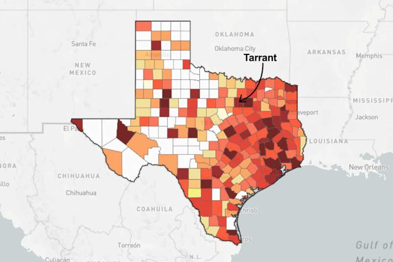 map of Texas with Tarrant county pointed out