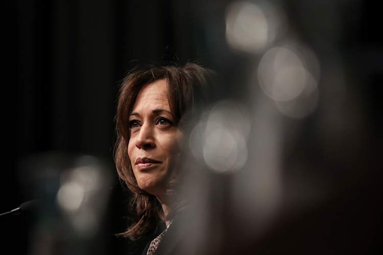 U.S. Sen. Kamala Harris (D-CA) speaks at the National Action Network's annual convention, April 5, 2019 in New York City.