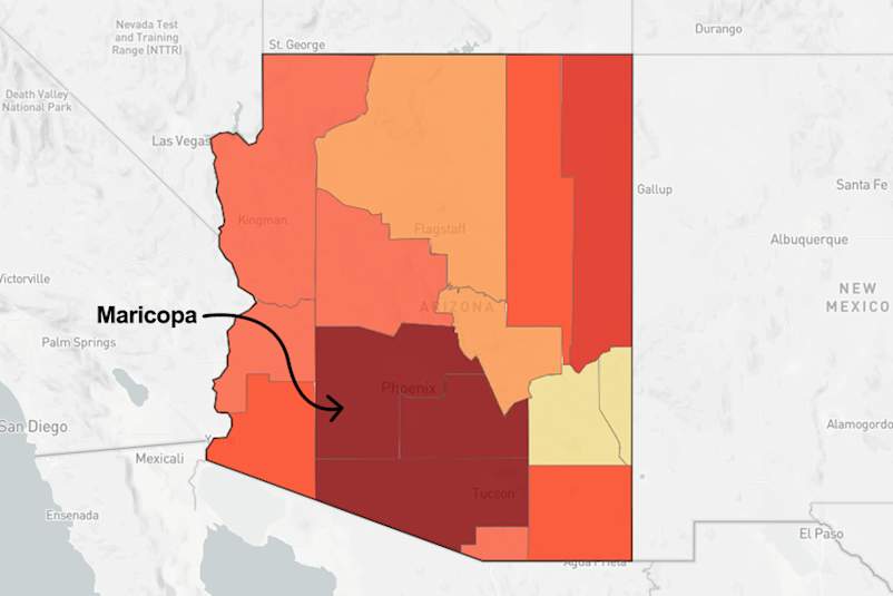 Map of Arizona pointing out Maricopa county