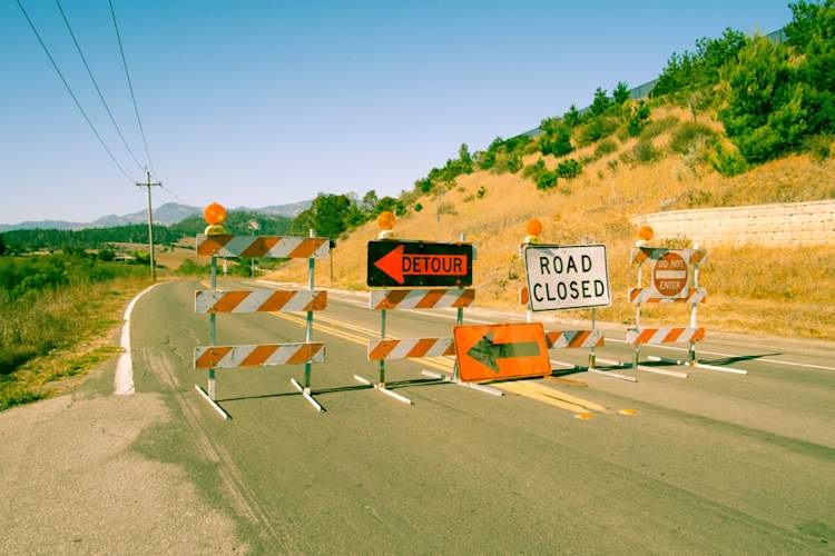 Various Road Closed signs