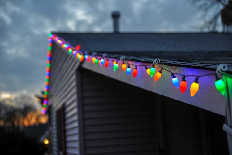 string of colorful lights on rooftop