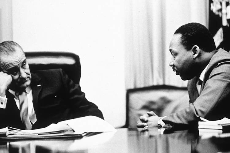 President Lyndon B Johnson discusses the Voting Rights Act with Martin Luther King Jr.