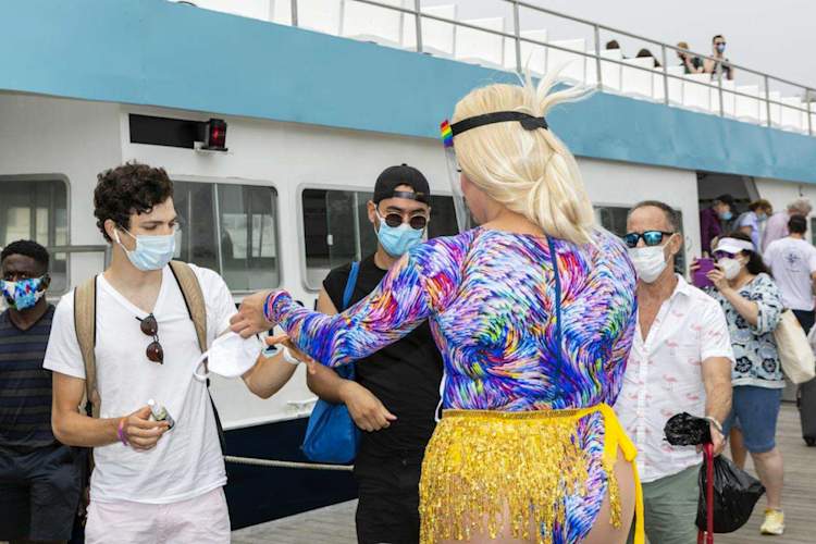handing out masks Fire Island