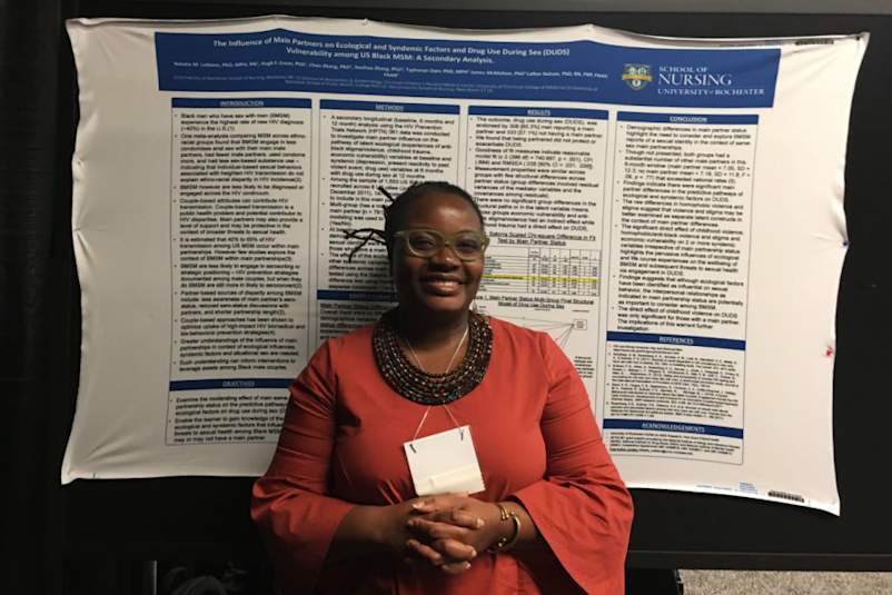 Natalie Leblanc, Ph.D., M.P.H., RN, presenting at the 2019 Association of Nurses in AIDS Care conference in Portland, Oregon.