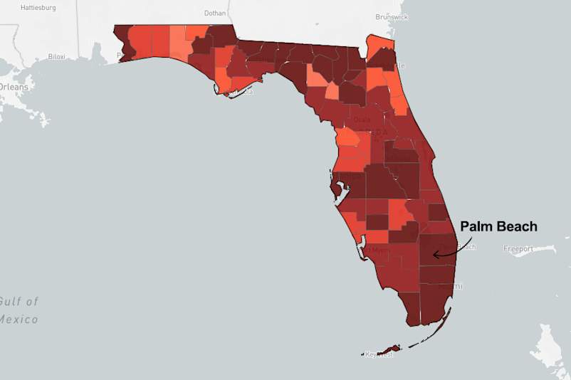 map of Floria with Palm Beach county pointed out