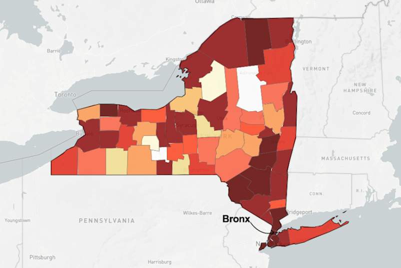 Map of New York pointing out the Bronx