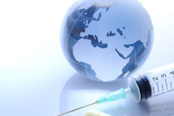 globe, syringe, and pills