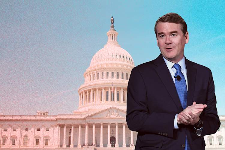Sen. Michael Bennet superimposed over capitol building
