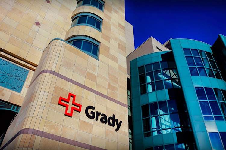 The main entrance to Grady Health System in downtown Atlanta, Georgia