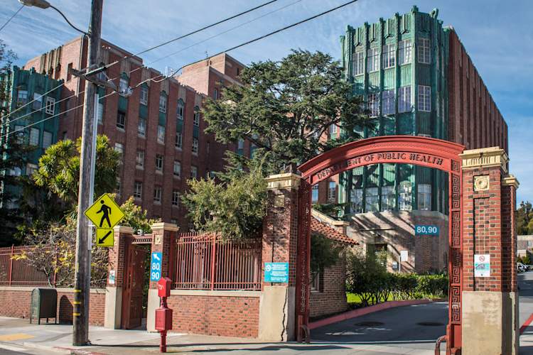 street entrance to the building containing the HIV clinic at Zuckerberg San Francisco General Hospital and Trauma Center