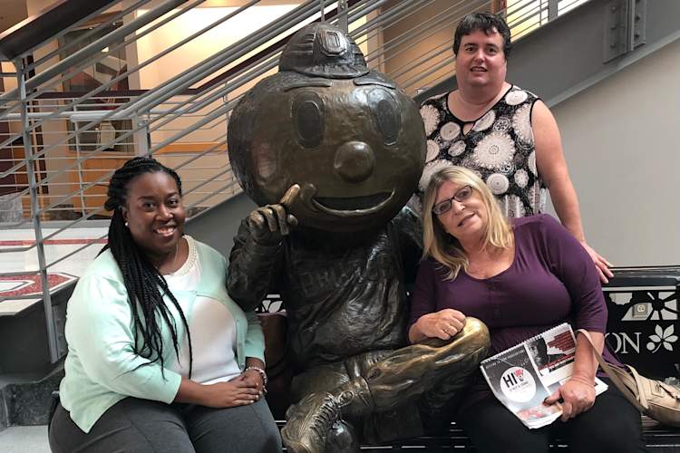 Sero Project staff members Kamaria Laffrey, Tami Haught, and Cindy Stine during preparations for the HIV Is Not A Crime Conference (HINAC).