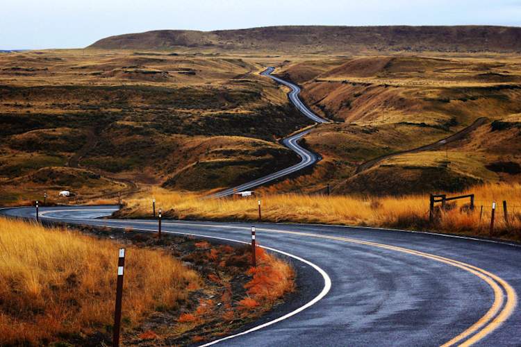 long winding road through countryside