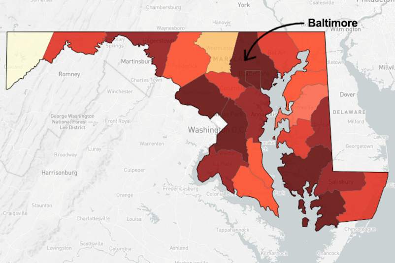 map of Maryland pointing out Baltimore county
