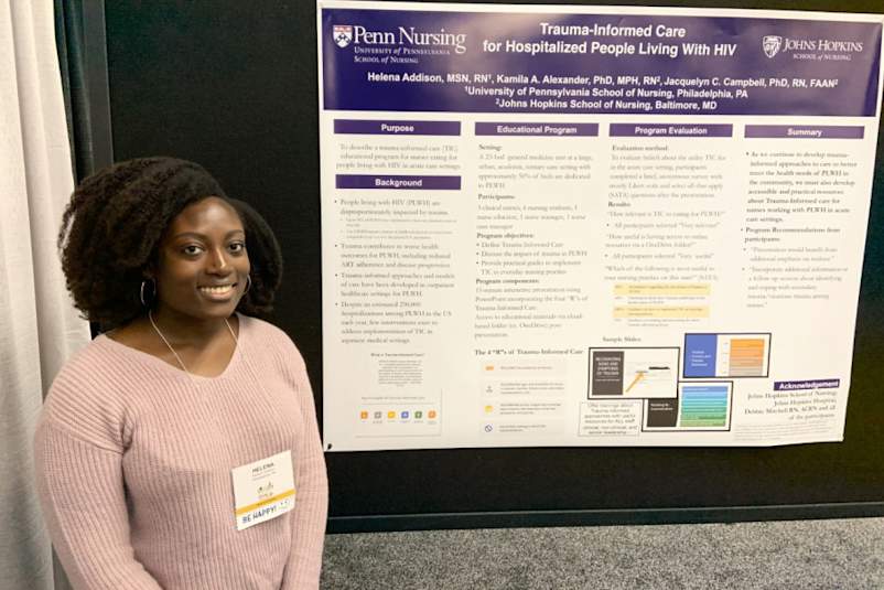 Helena Addison, M.S.N., R.N., presenting "Trauma-Informed Care for Hospitalized People Living With HIV," at the 2019 Association of Nurses in AIDS Care conference (ANAC 2019) in Portland, Oregon.